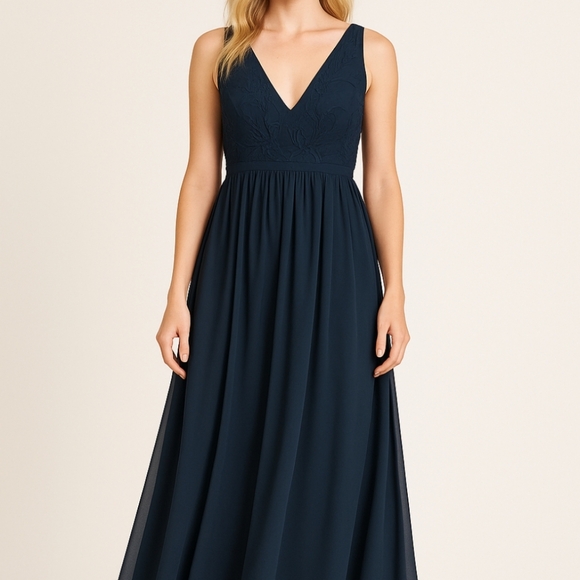 Azazie Dresses & Skirts - NWT Azazie Blue Navy Embroidered Floral Sleeveless Bridesmaid Gown Dress 14